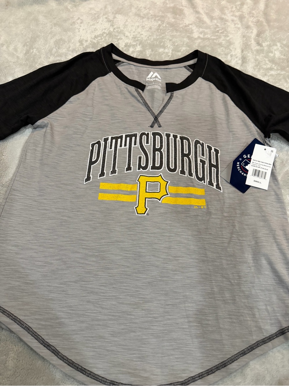 Majestic Pittsburgh Raglan Tee in Gray, Black & Yellow